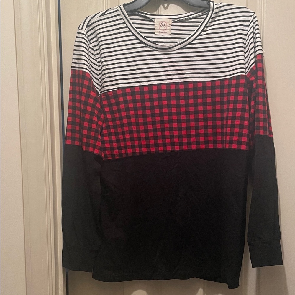 Women's Striped and Plaid Long Sleeve Top